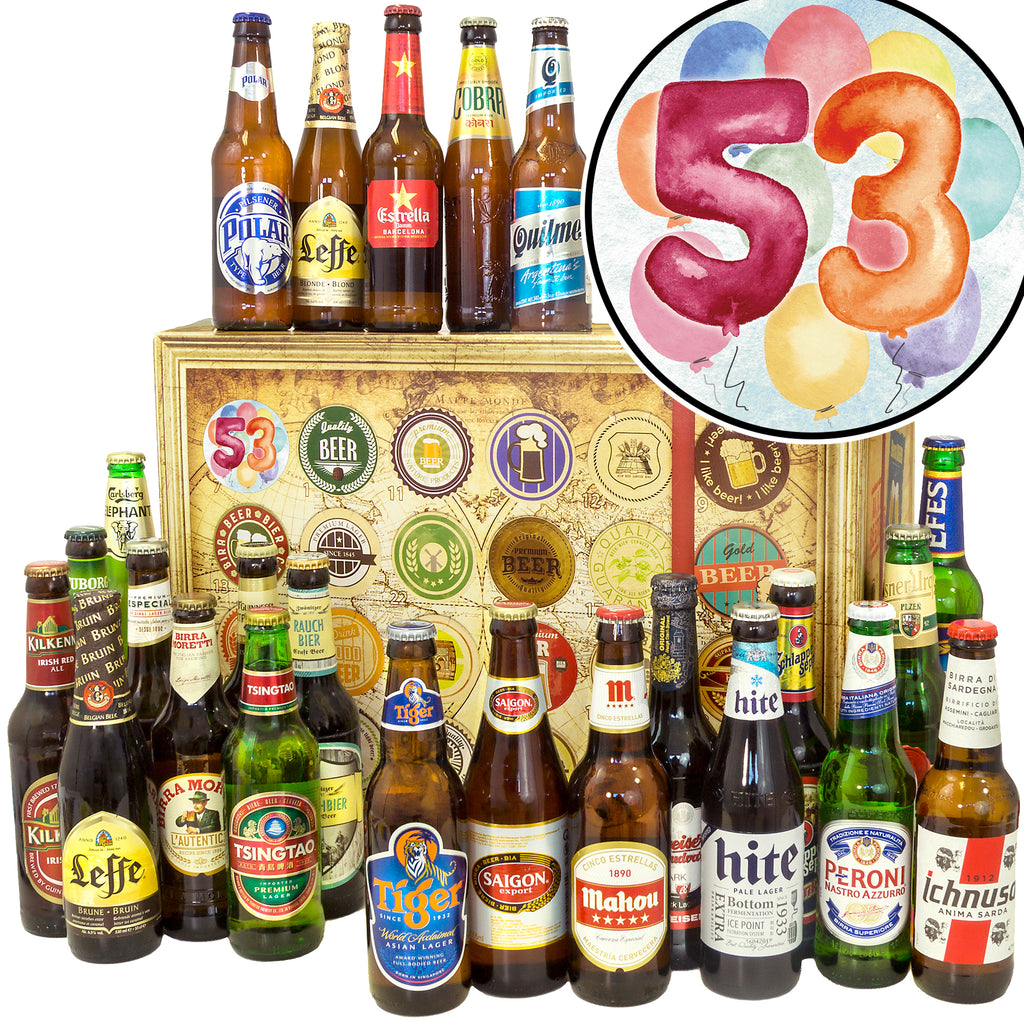 Geburtstag 53 | 24 Flaschen Bier aus aller Welt | Geschenkpaket