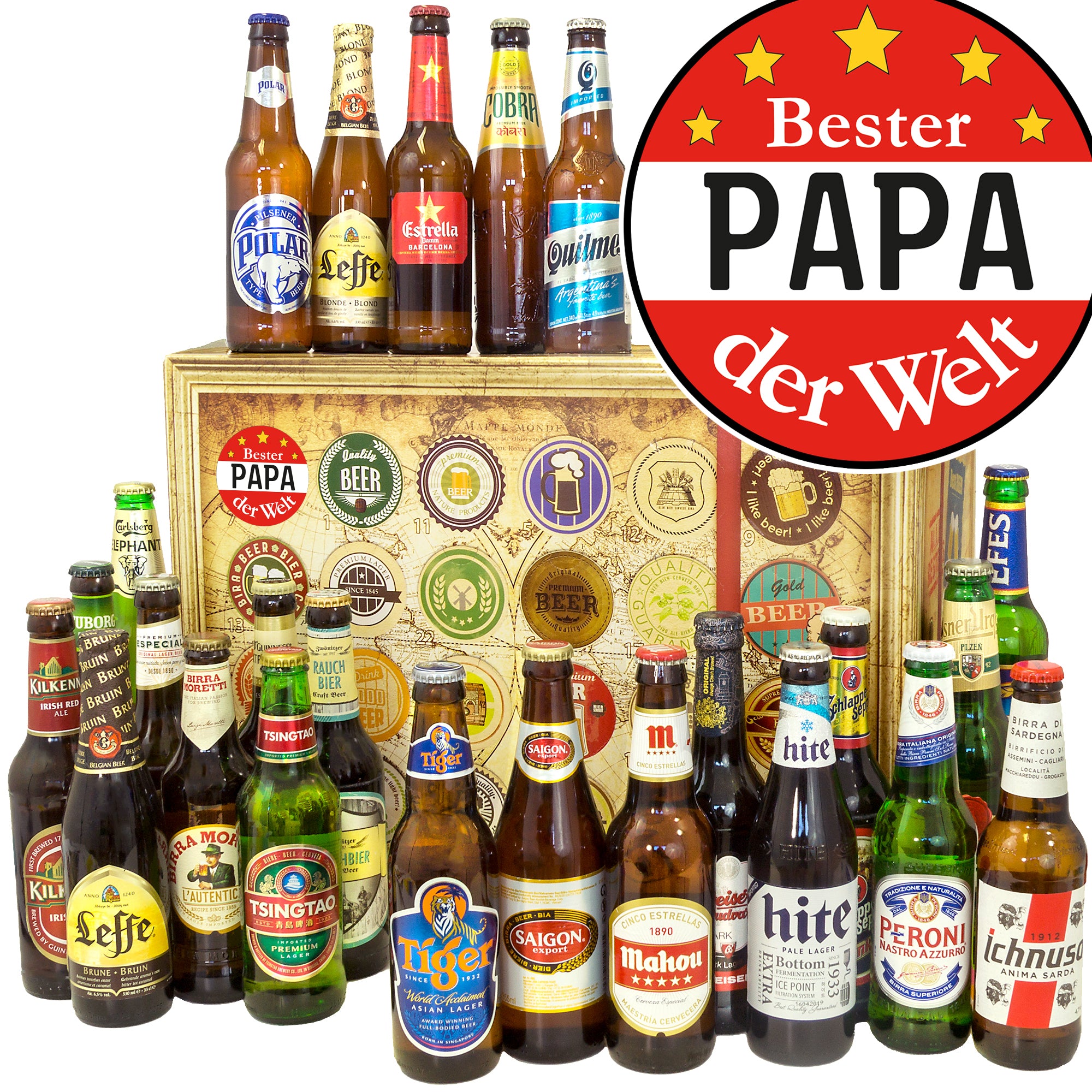 Bester Papa | 24 Flaschen Bierweltreise | Geschenk Box