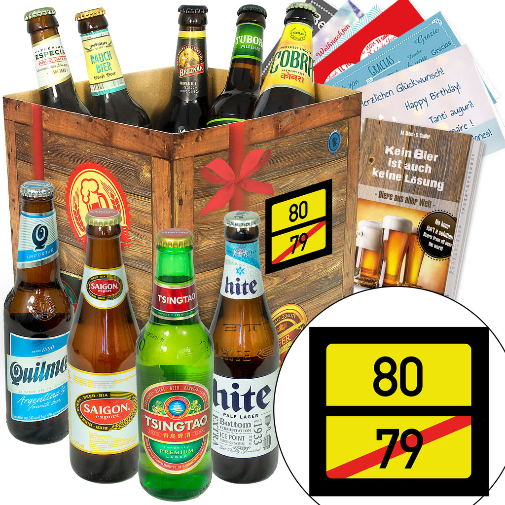 Ortsschild 80 | 9 Flaschen Bier International | Geschenk Set