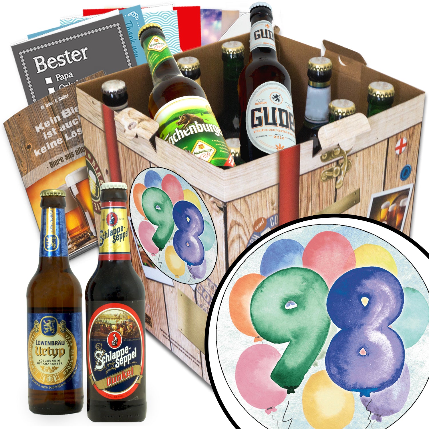 Geburtstag 98 | 9 Flaschen Bier Deutschlandreise | Geschenkpaket