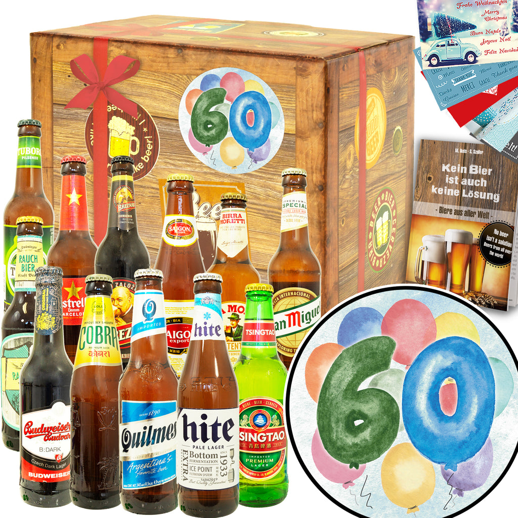 60. Geburtstag | 12 Flaschen Bier aus aller Welt | Geschenk Box
