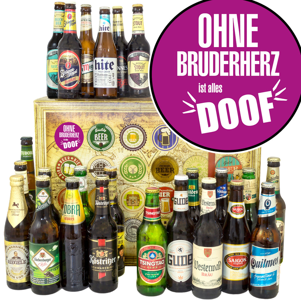 Ohne Bruderherz ist alles doof | 24 Biersorten Biere Welt und Deutschland | Biergeschenk