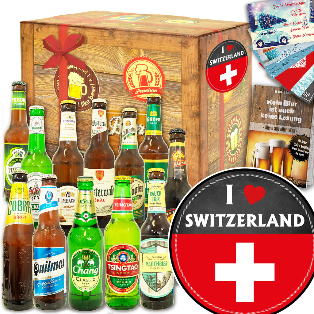 I love Switzerland | 12 Biersorten Bier International und DE | Geschenkset
