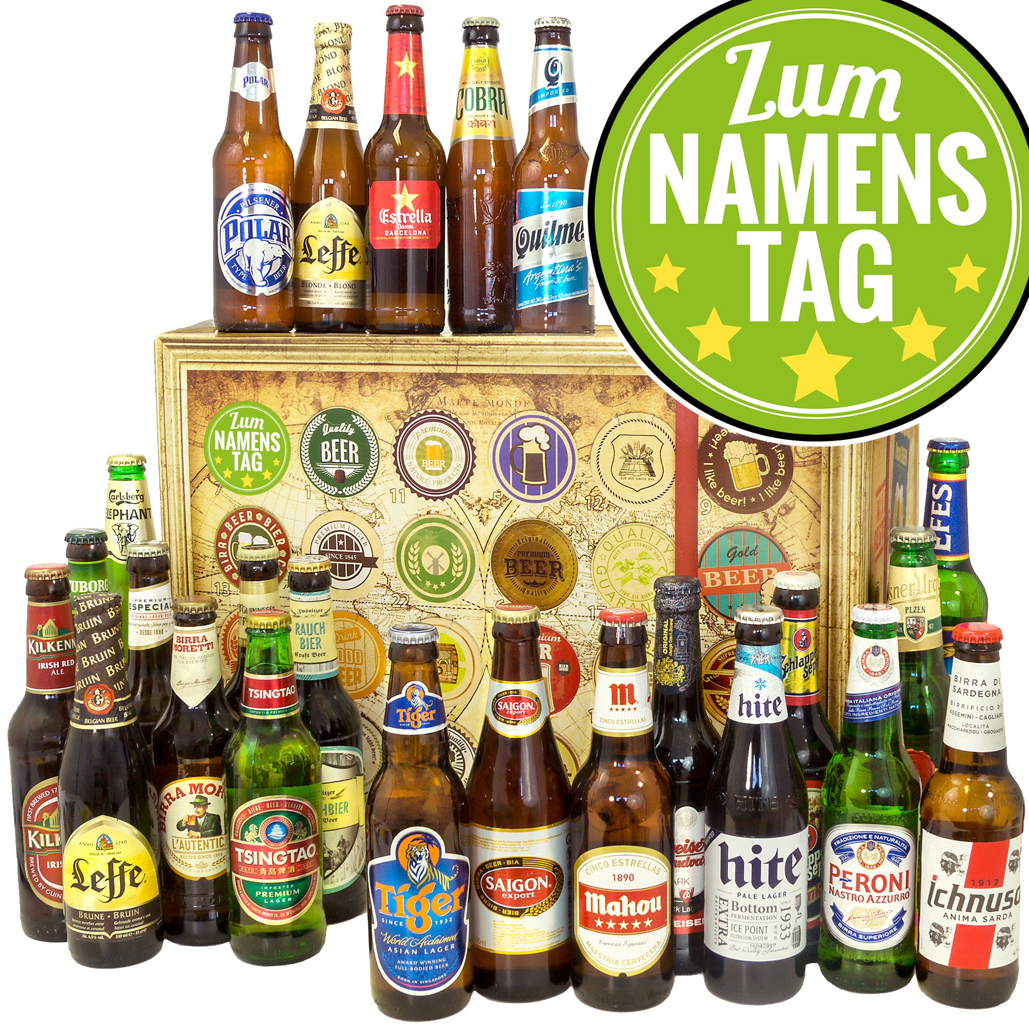 Zum Namenstag | 24 Spezialitäten Bier Weltreise | Box - monatsgeschenke.de