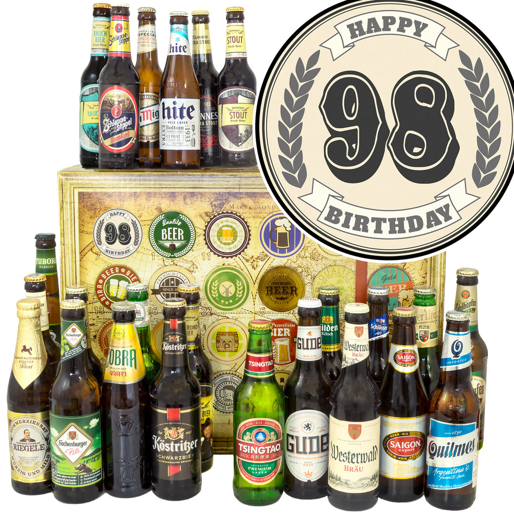 Geburtstag 98 | 24 Spezialitäten Bier aus Welt und Deutschland | Geschenkidee