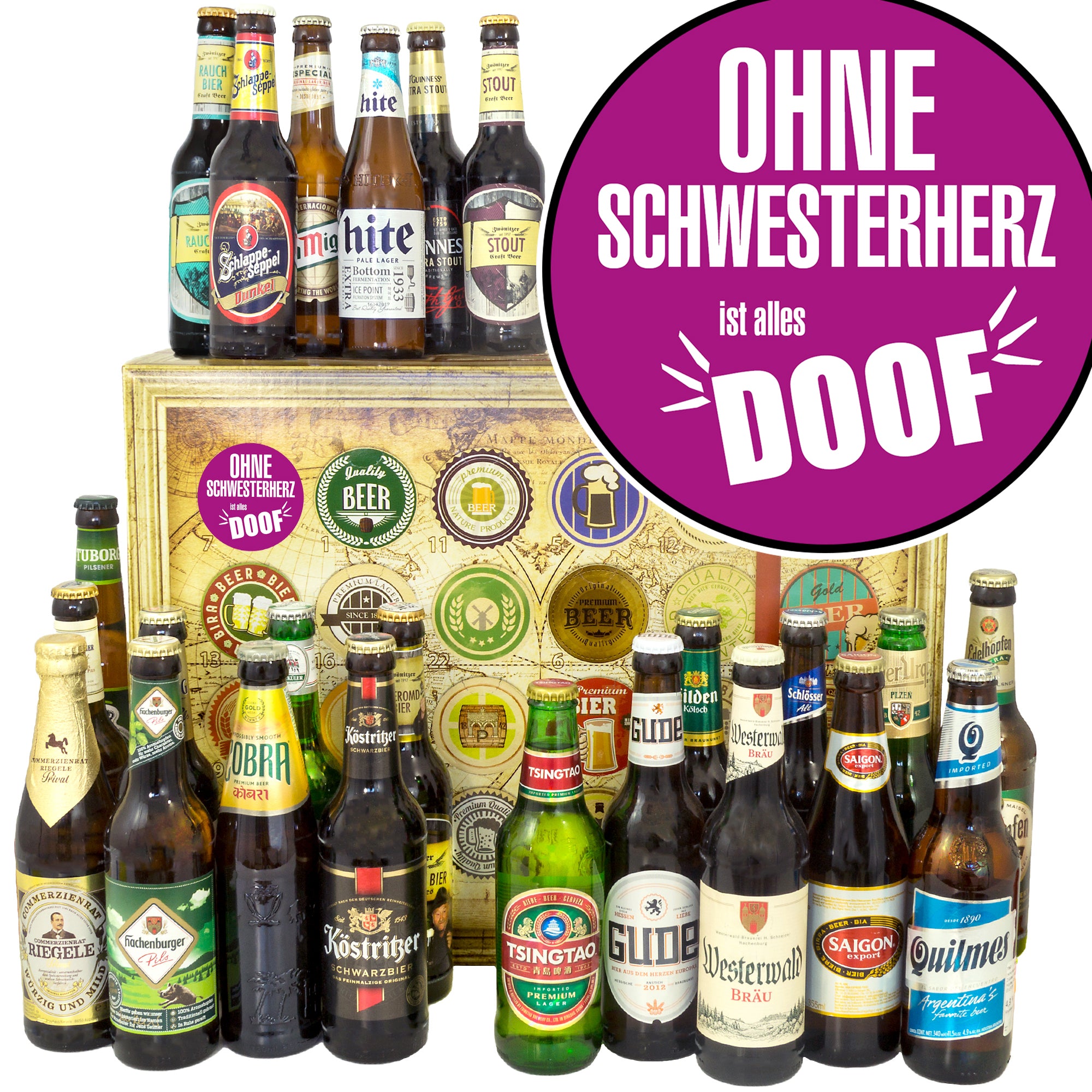 Ohne Schwesterherz ist alles doof | 24 Flaschen Bier International und Deutschland | Bierverkostung