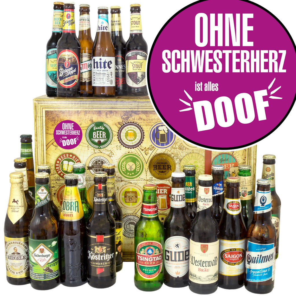 Ohne Schwesterherz ist alles doof | 24 Flaschen Bier International und Deutschland | Bierverkostung