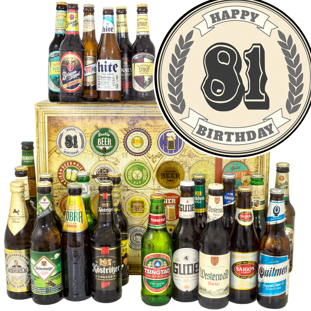 Geburtstag 81 | 24 Flaschen Biere Welt und Deutschland | Biergeschenk