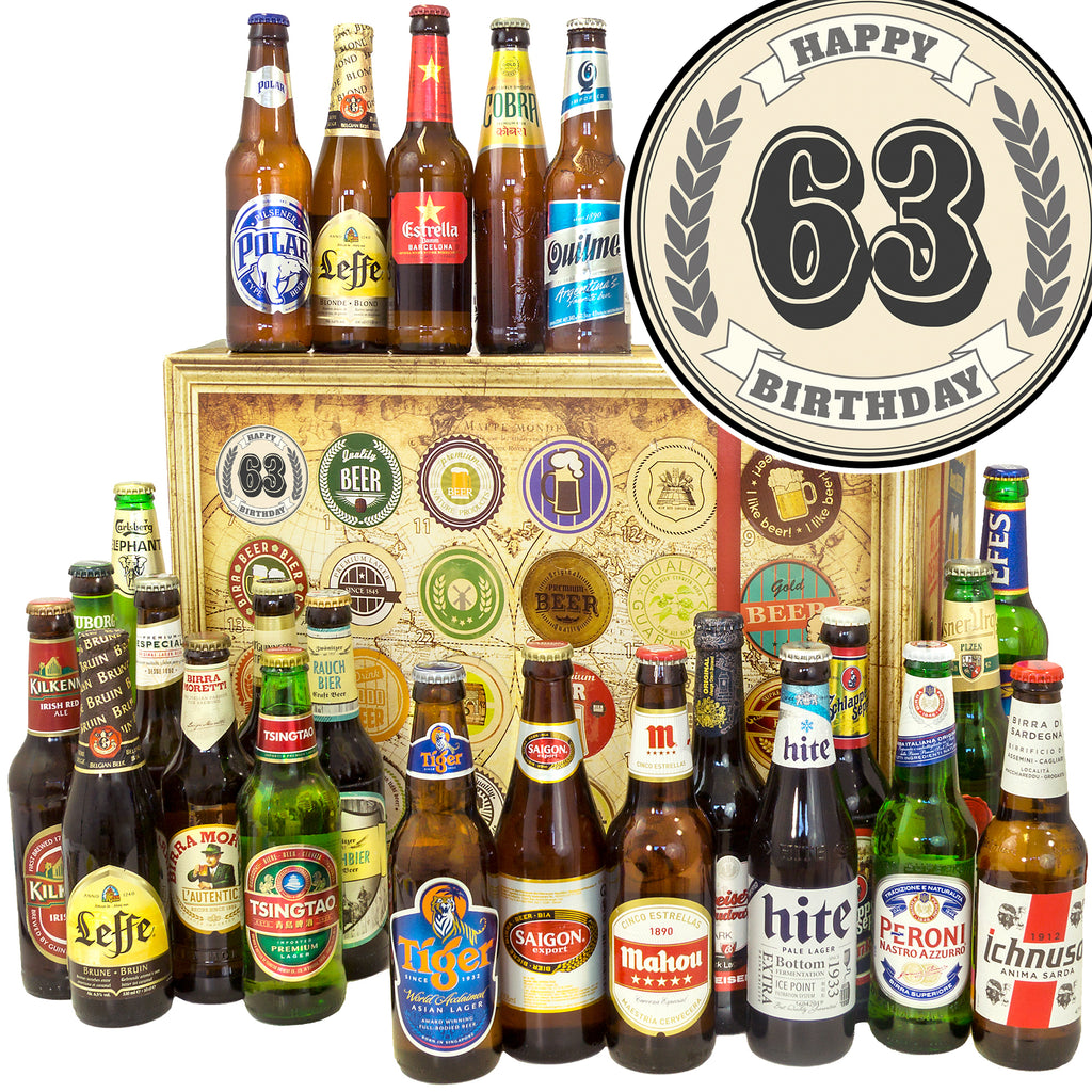 Geburtstag 63 | 24 Flaschen Bier aus aller Welt | Geschenkset