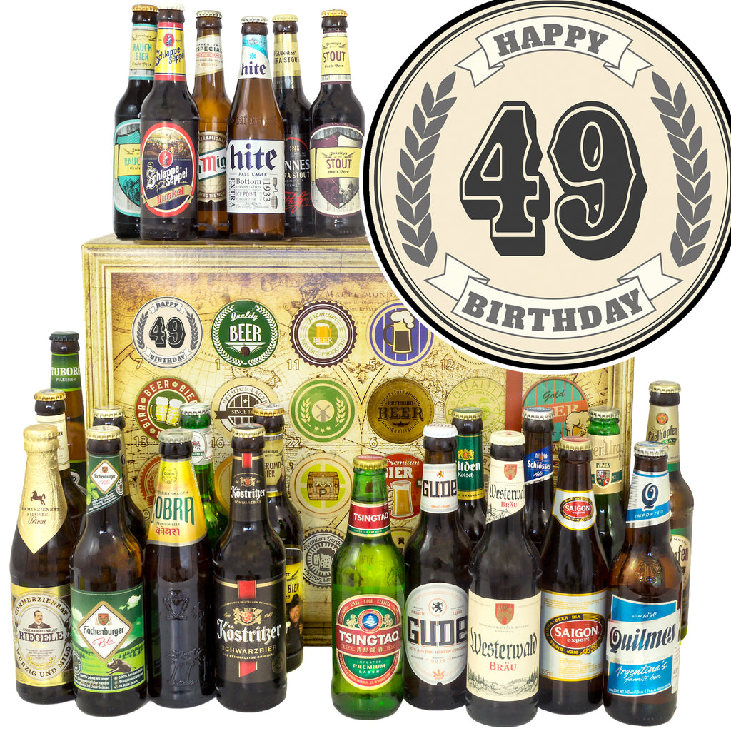 Geburtstag 49 | 24 Flaschen Bier International und Deutschland | Box