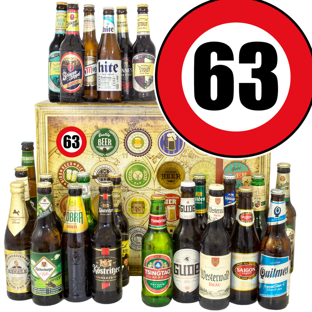Zahl 63 | 24 Biersorten Biere Welt und Deutschland | Geschenk Set