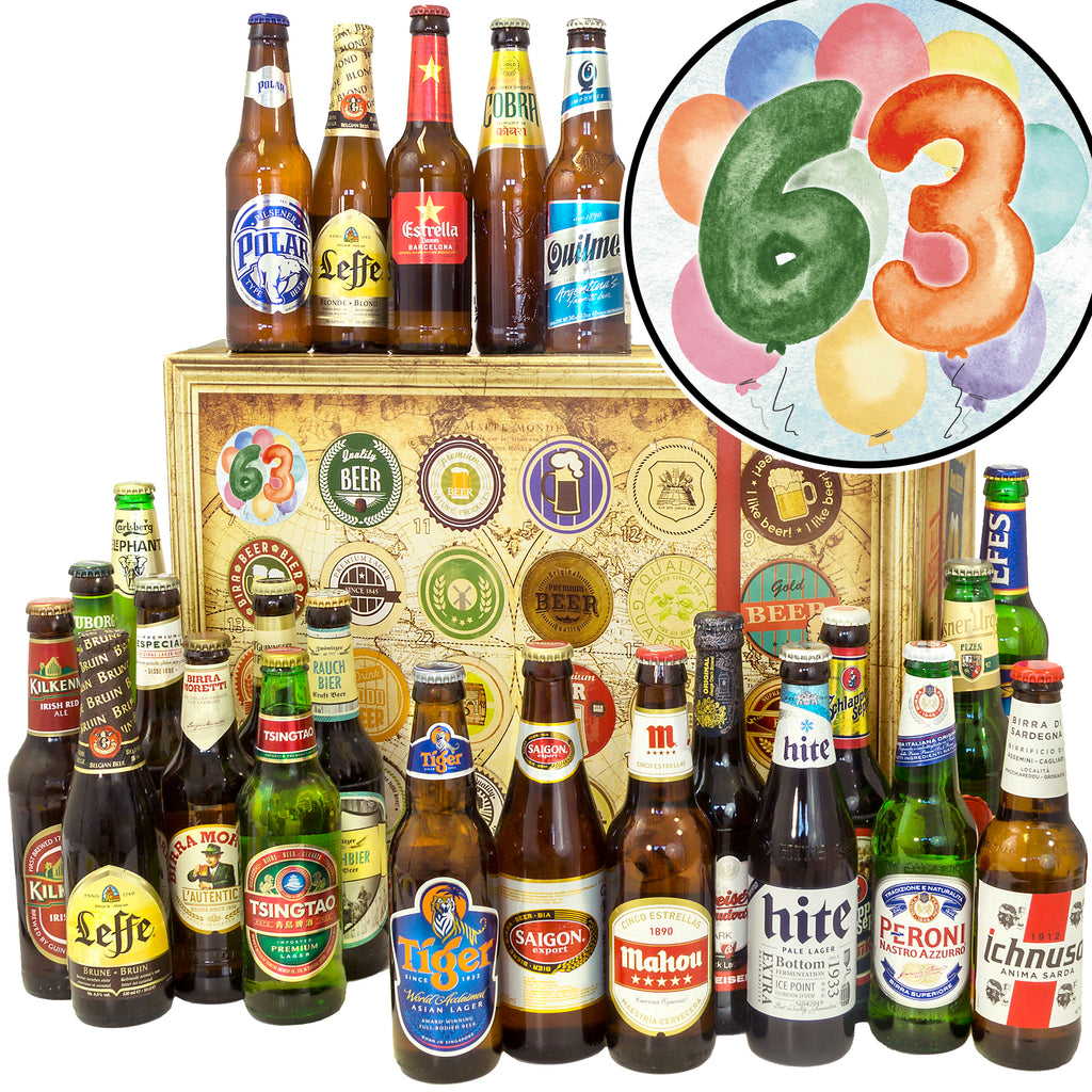 Geburtstag 63 | 24 Biersorten Biere der Welt | Geschenk Set