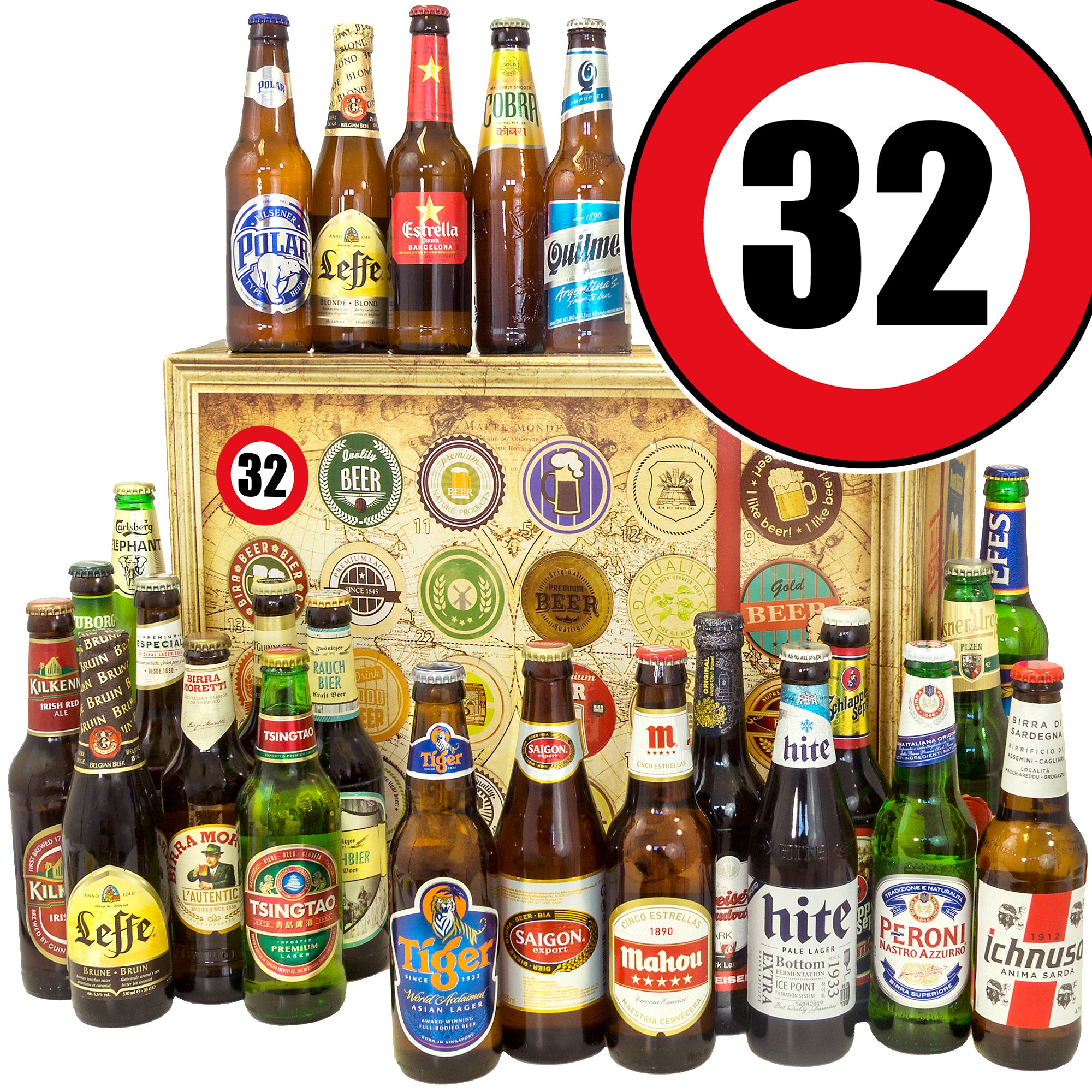 Geburtstag 32. | 24. Länder Bier Weltreise | Paket - monatsgeschenke.de