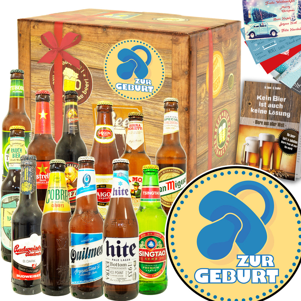 Zur Geburt Junge | 12 Flaschen Biere der Welt | Geschenk Box