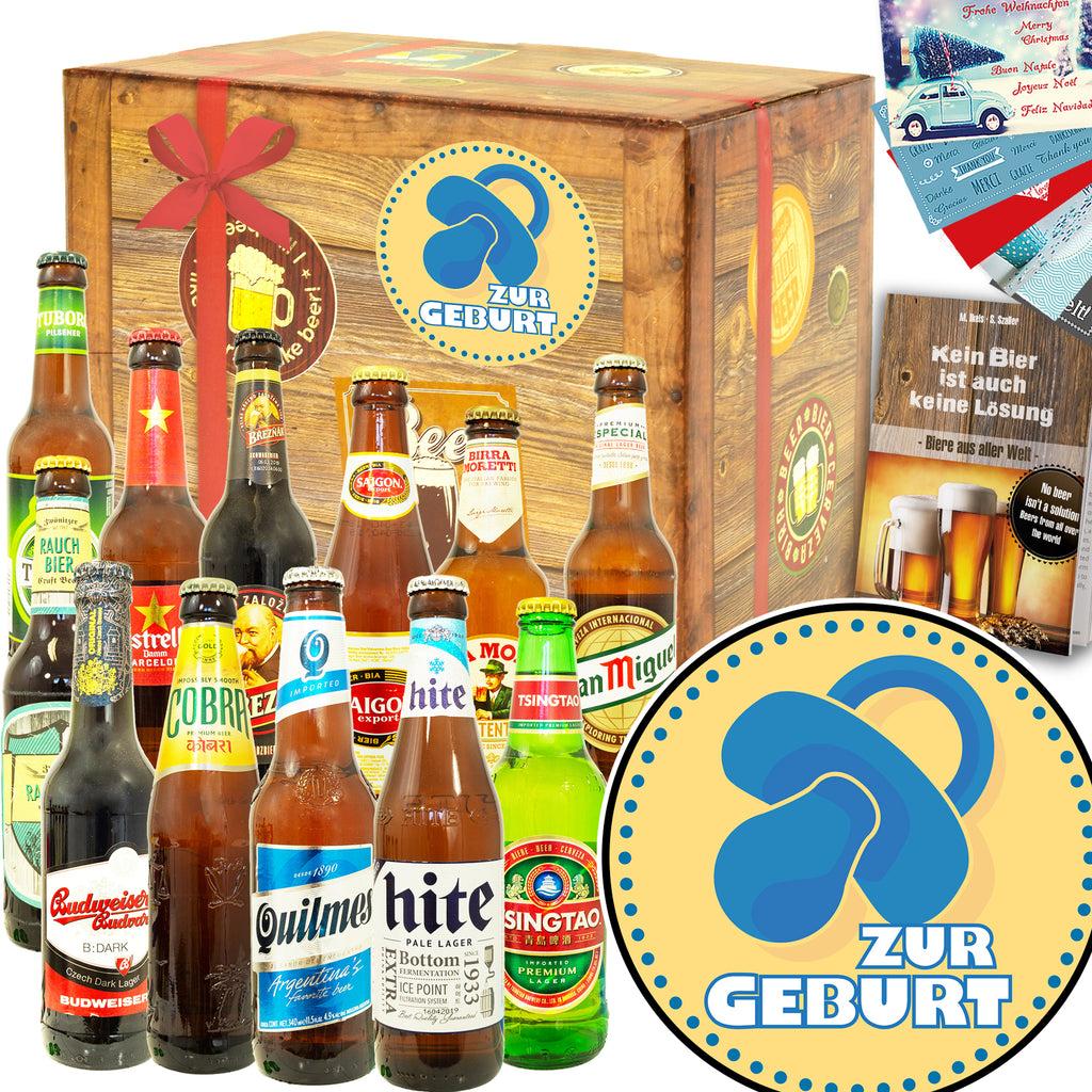 Zur Geburt Junge | 12 Flaschen Biere der Welt | Geschenk Box