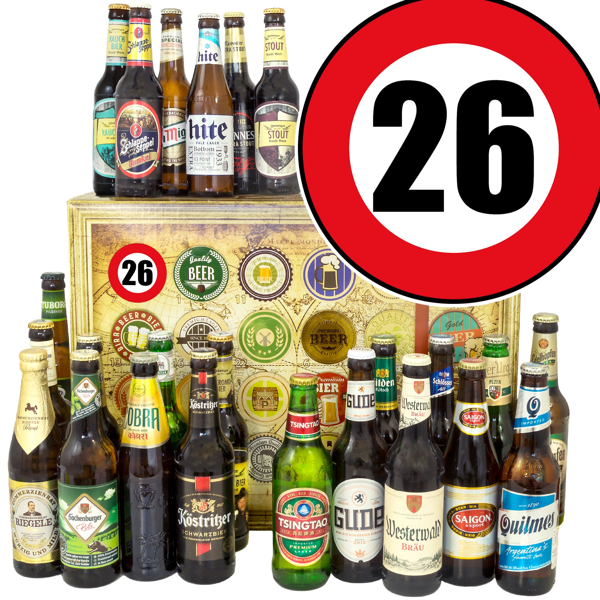 Zahl 26 | 24x Bier Bier International und Deutschland | Geschenk Box