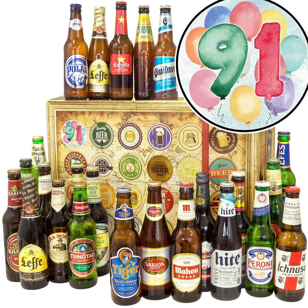 Geburtstag 91 | 24 Spezialitäten Biere der Welt | Geschenkset