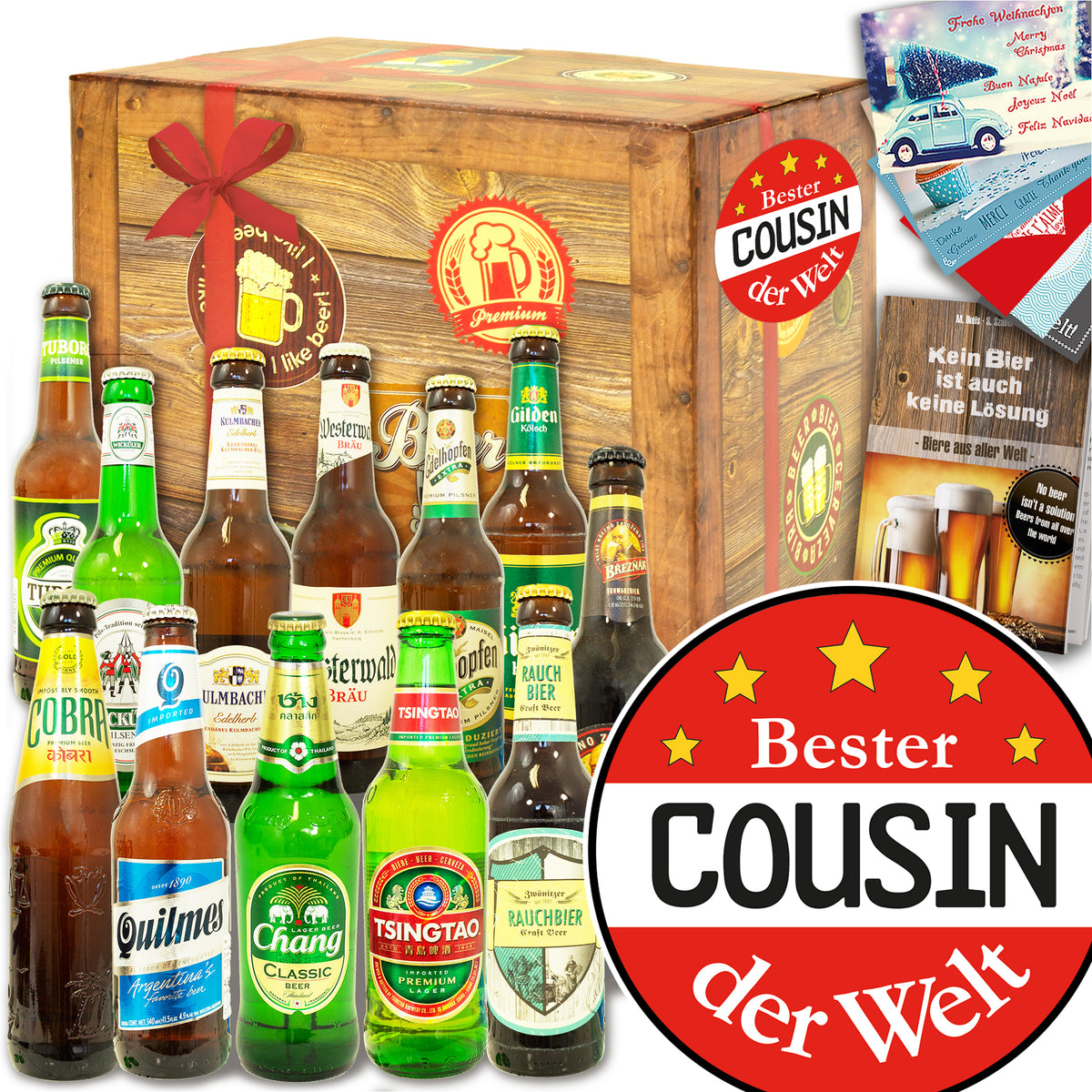 Bester Cousin | 12 Biersorten Bier Deutschland und Welt | Geschenk Box