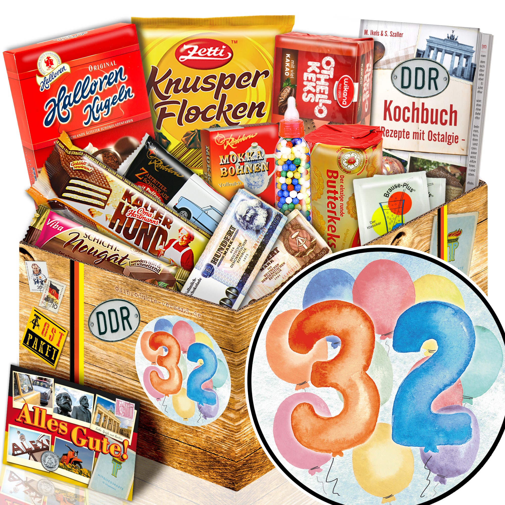 Zahl 32 - Süßigkeiten Set DDR L - monatsgeschenke.de