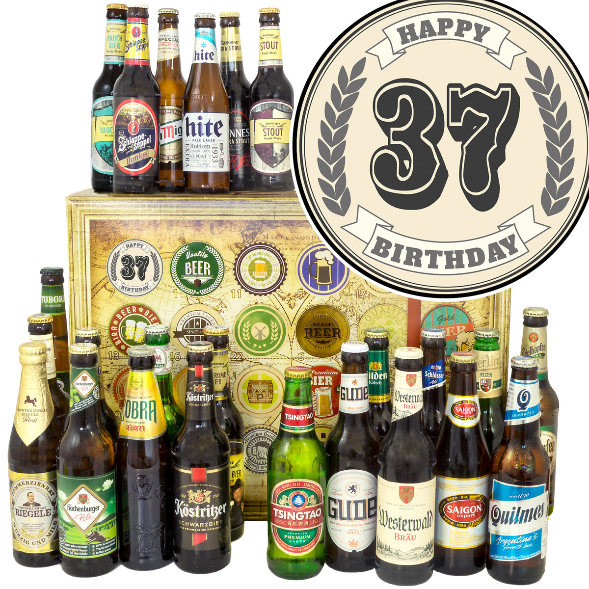 Geburtstag 37 | 24 Biersorten Bier aus Welt und Deutschland | Bier Geschenk