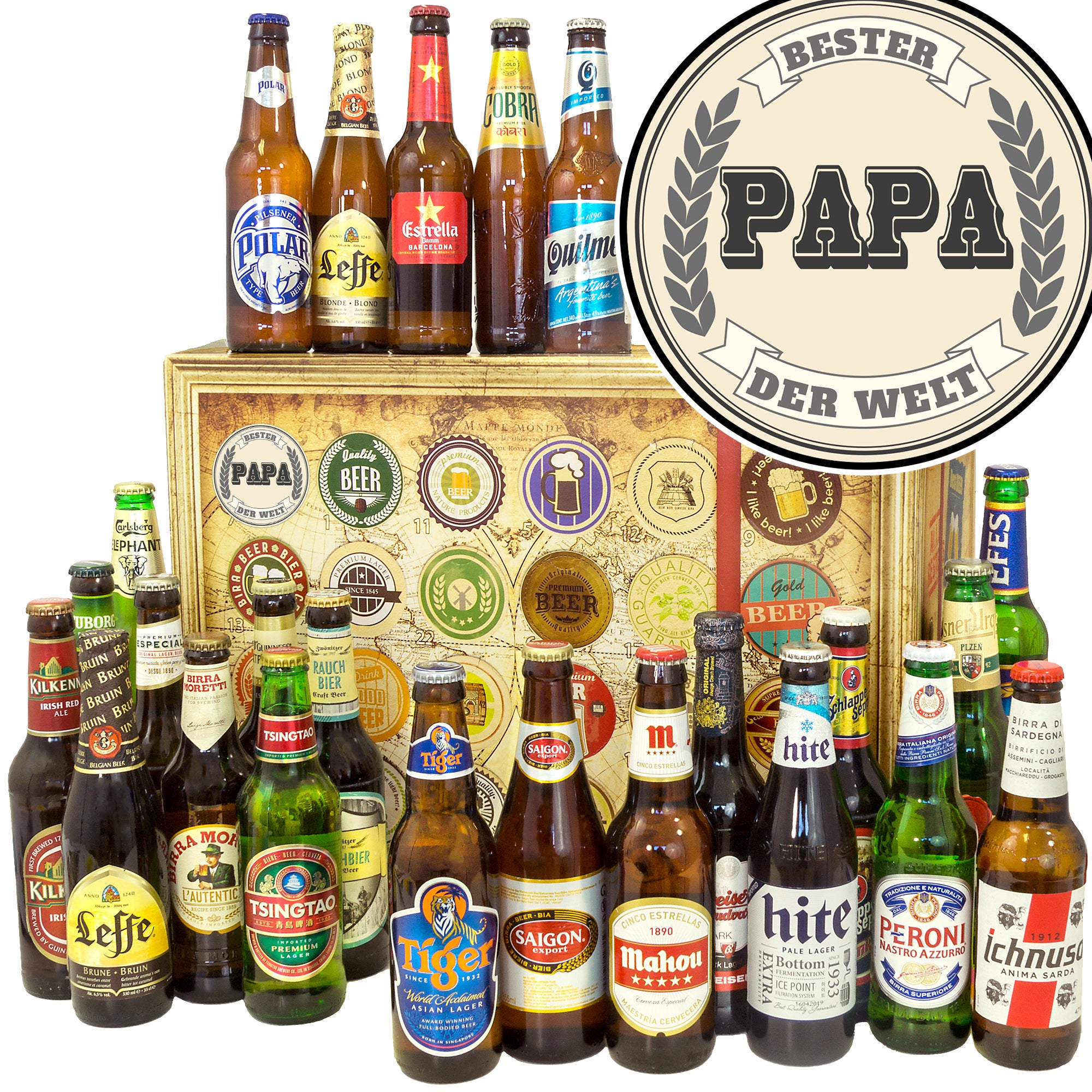 Bester Papa der Welt | 24x Biere aus aller Welt | Präsent - monatsgeschenke.de