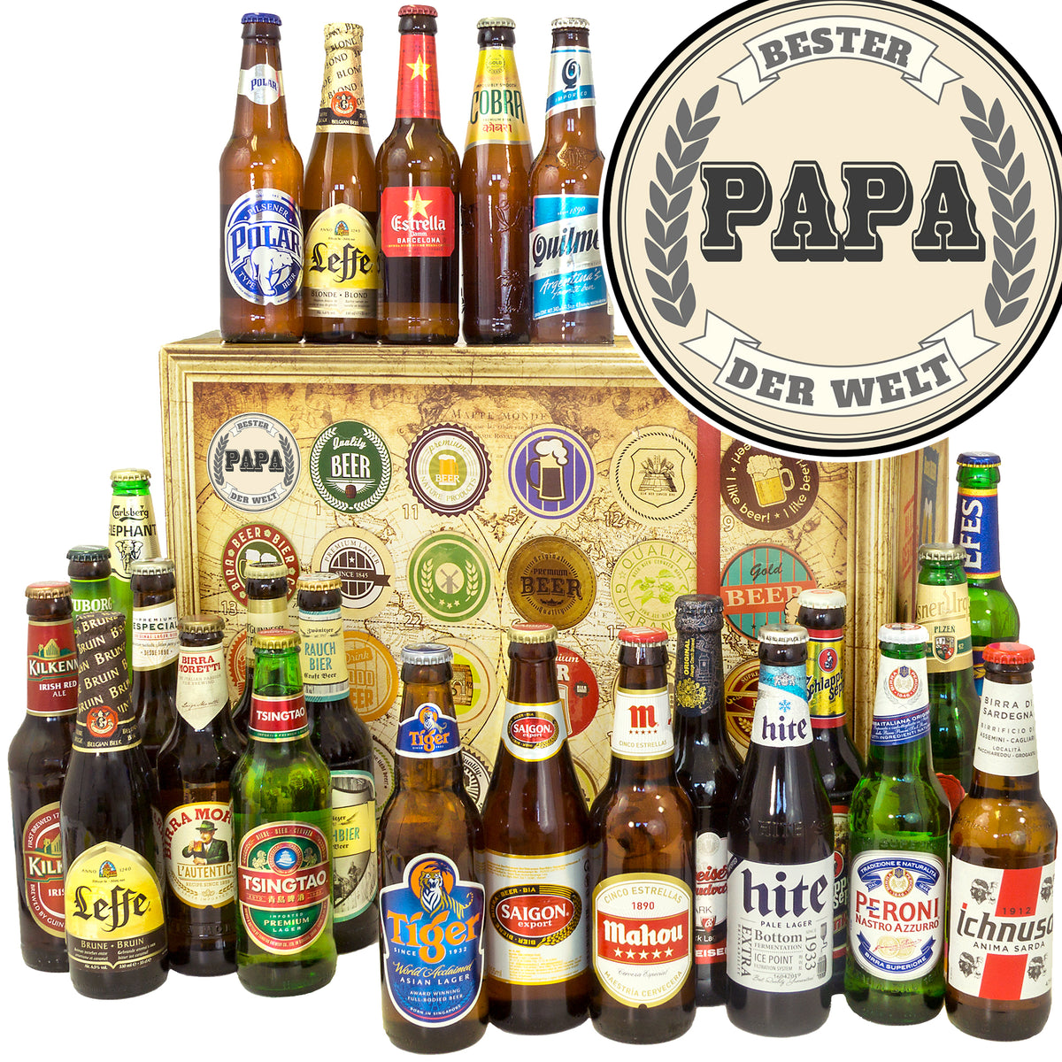 Bester Papa der Welt | 24x Biere aus aller Welt | Präsent - monatsgeschenke.de