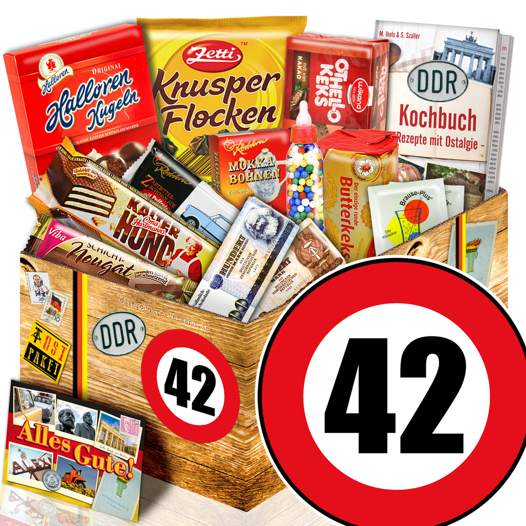 Zahl 42 - Süßigkeiten Set DDR L - monatsgeschenke.de