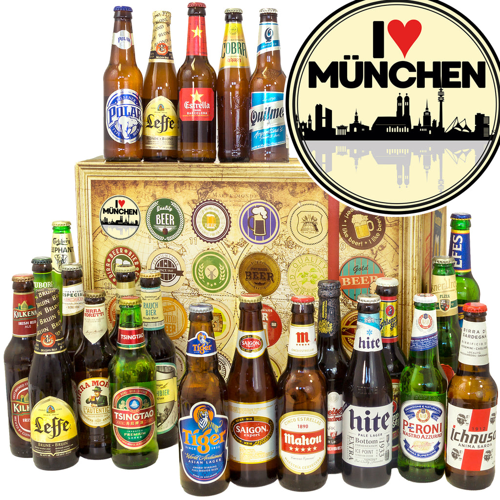 I love München | 24 Spezialitäten Biere der Welt | Geschenkpaket