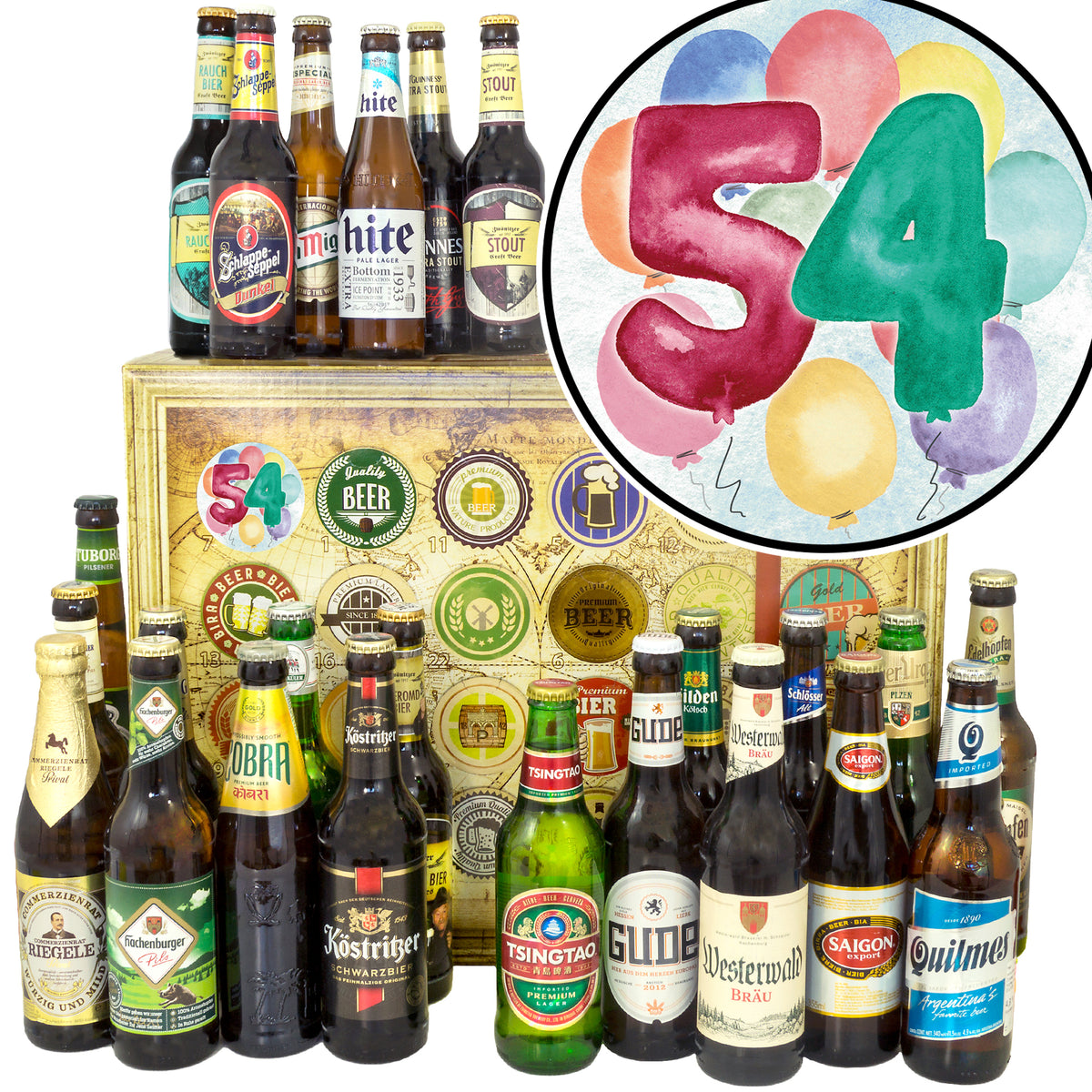 Geburtstag 54 | 24x Bier Bier aus Welt und Deutschland | Präsent
