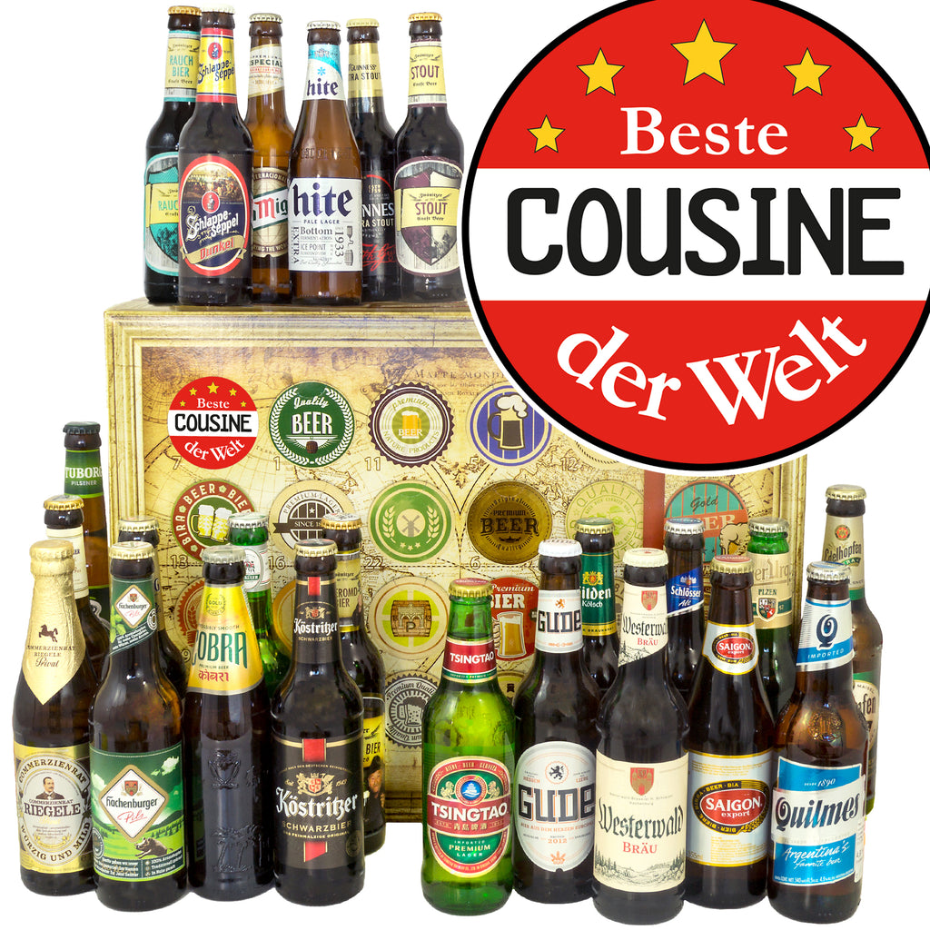 Beste Cousine | 24 Flaschen Bier Deutschland und Welt | Bierbox