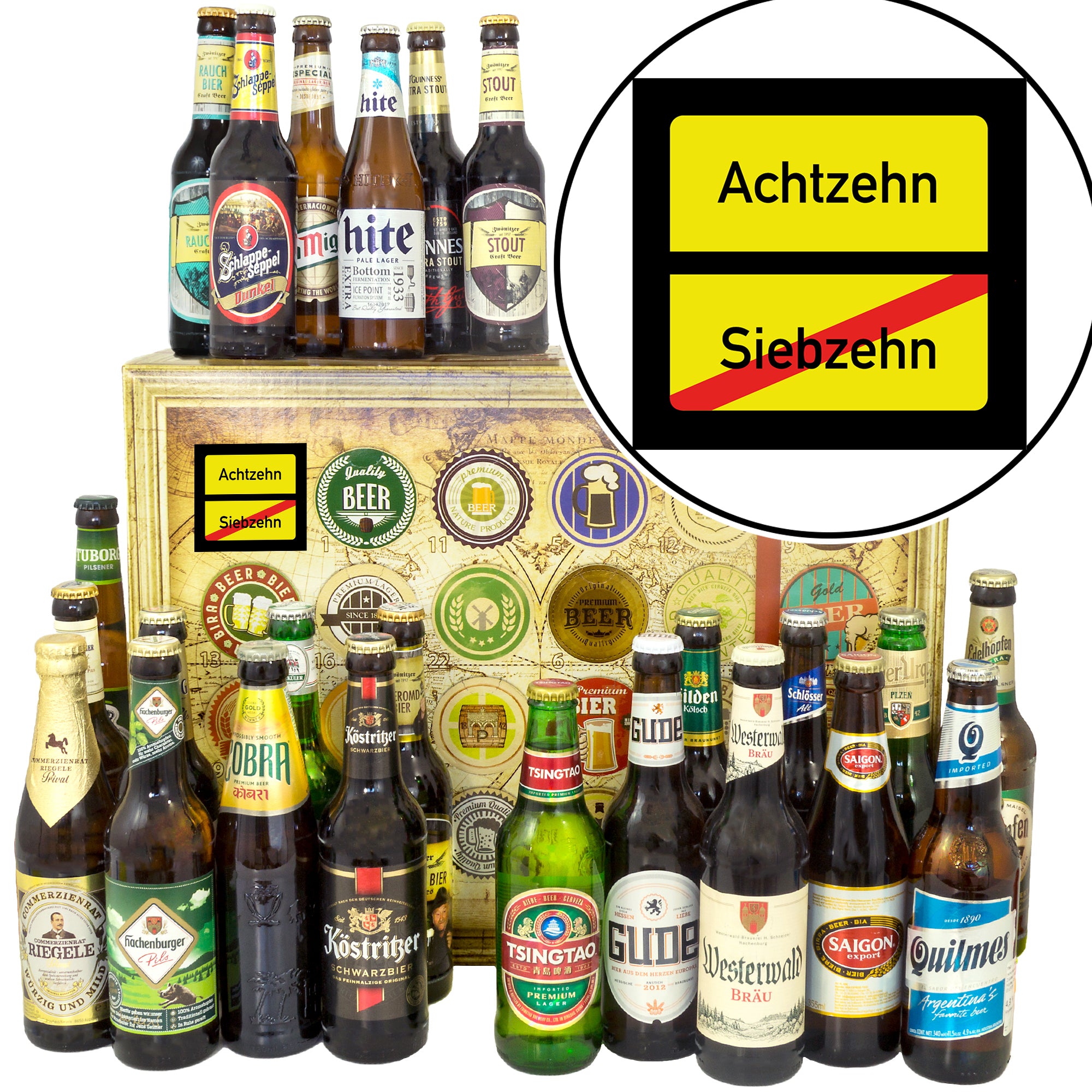 Ortsschild 18 | 24x Biere Welt und Deutschland | Bierset