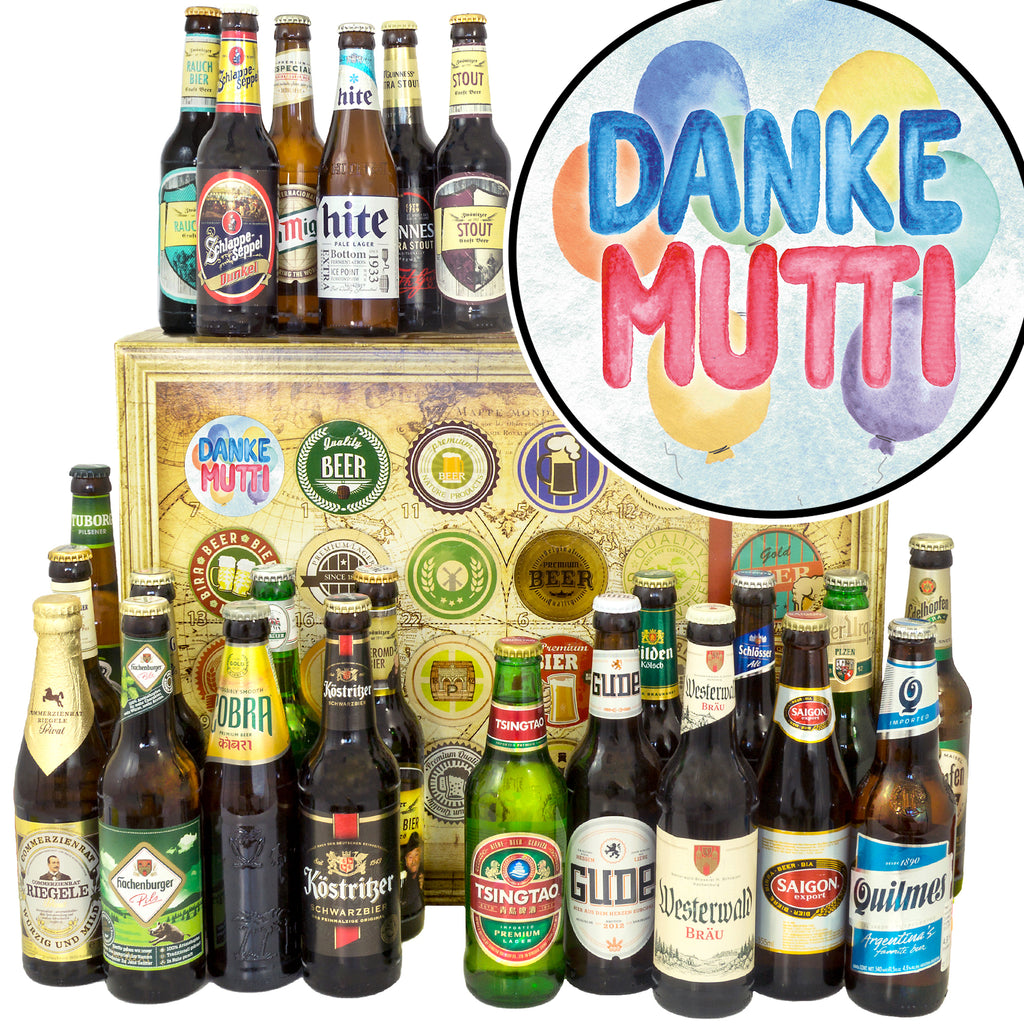 Danke Mutti | 24x Bier aus Welt und Deutschland | Geschenk Set