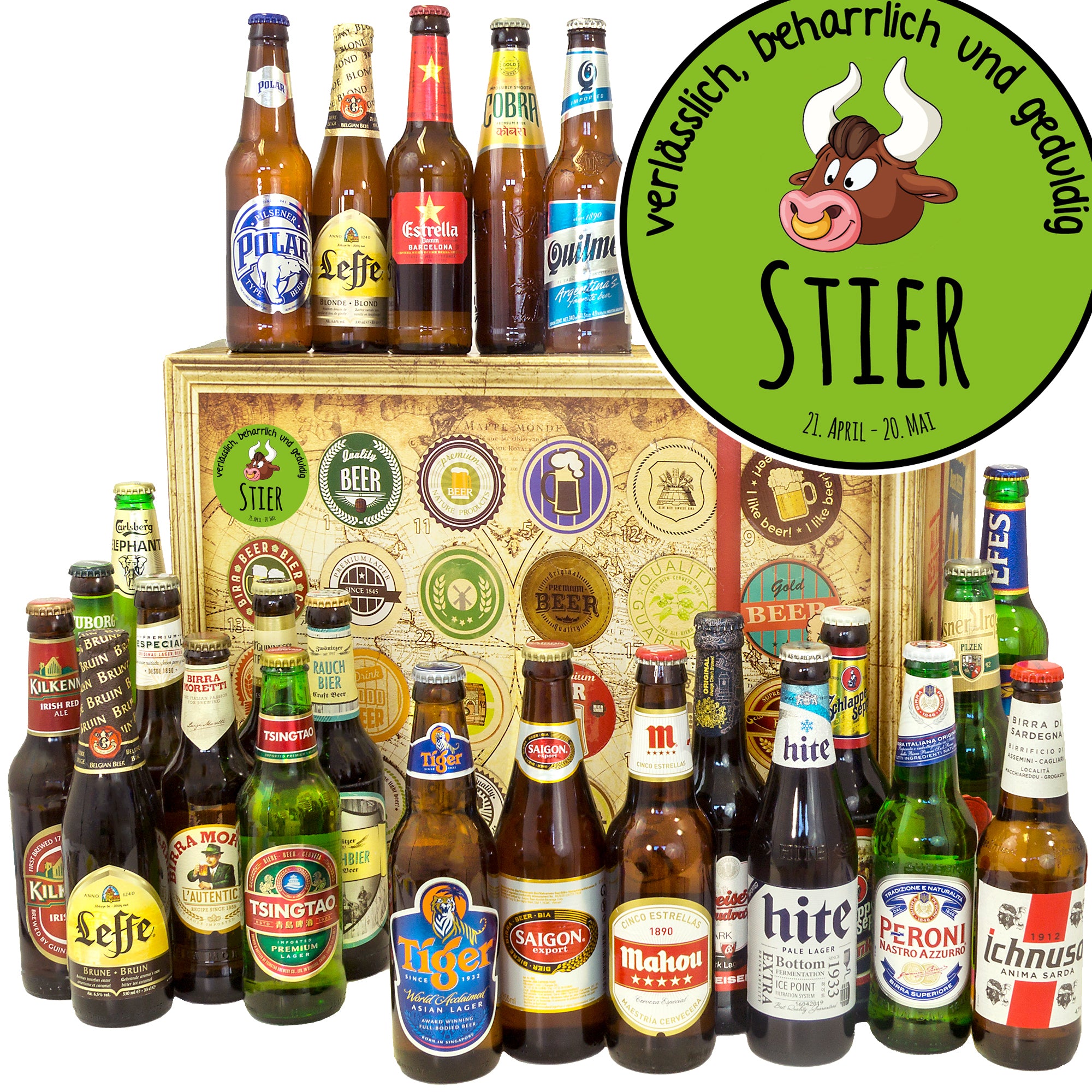 Sternzeichen Stier | 24 Biersorten Bier aus aller Welt | Geschenkset - monatsgeschenke.de