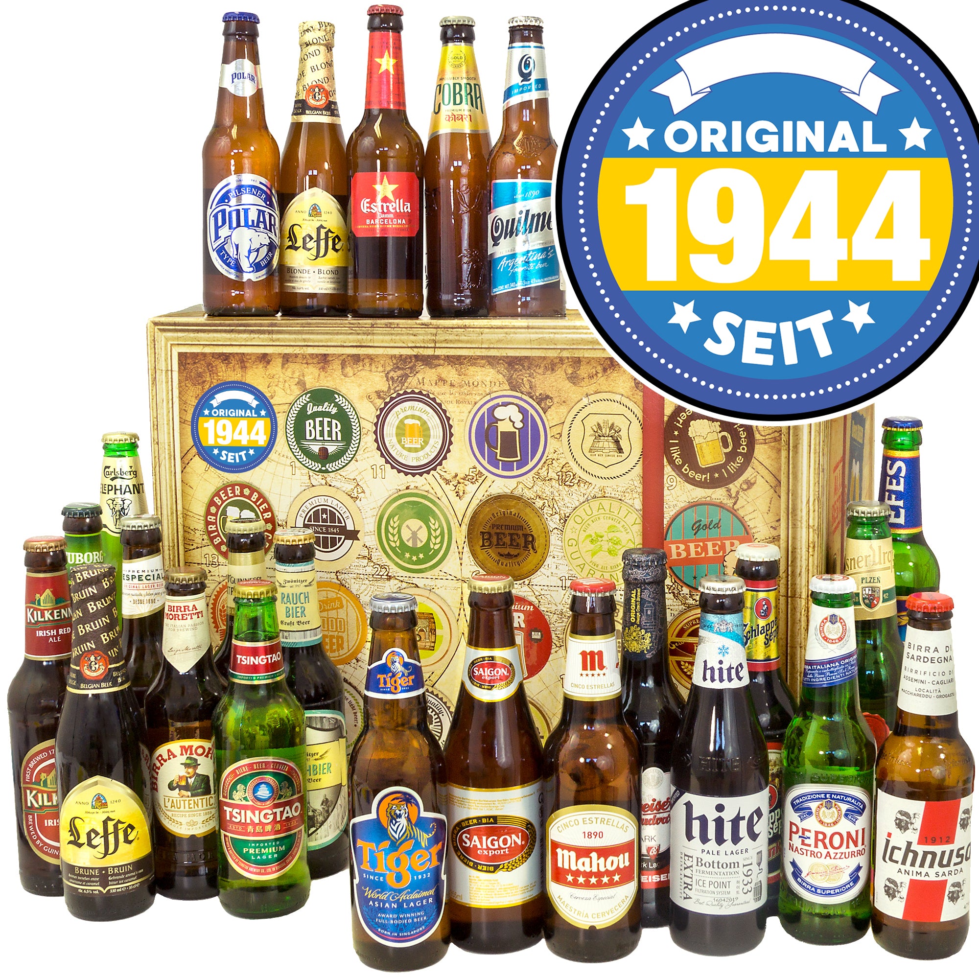 Original seit 1944 | 24x Bier Weltreise | Geschenk Set - monatsgeschenke.de