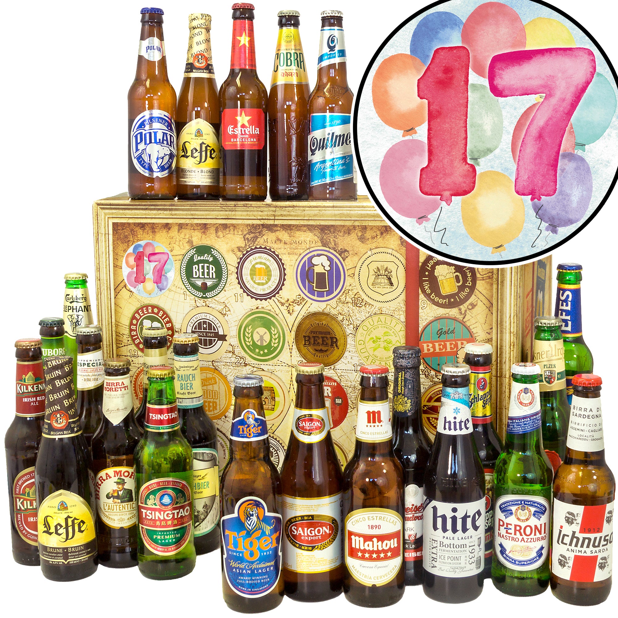 Hochzeitstag 17 | 24 Spezialitäten Biere der Welt | Paket - monatsgeschenke.de