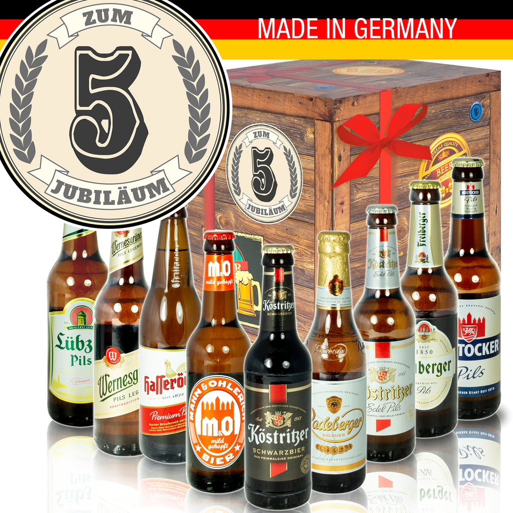 Zum 5. Jubiläum | 9 Flaschen Biere Ostdeutsch | Präsent