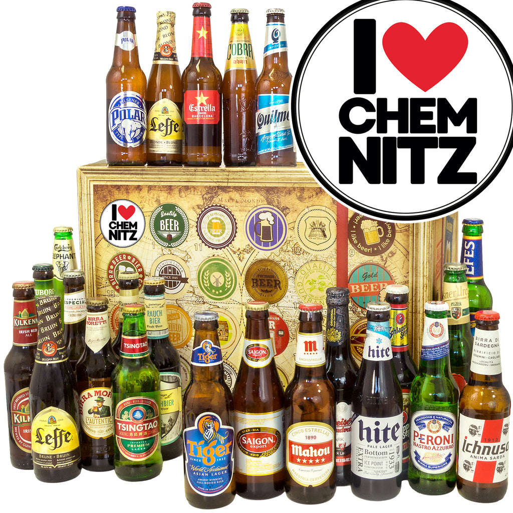 I love Chemnitz | 24 Länder Biere der Welt Exoten | Geschenk Box