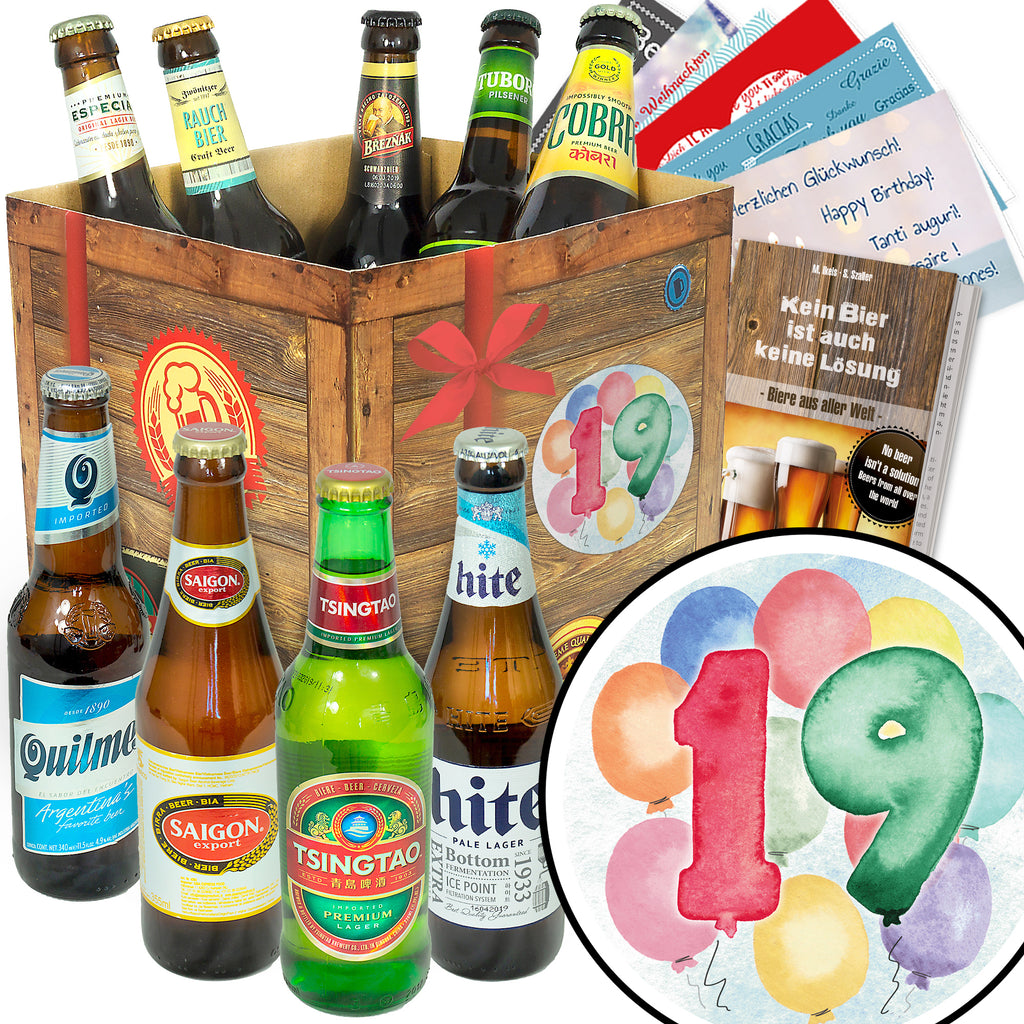 Geburtstag 19 | 9 Biersorten Bier Weltreise | Geschenk Set