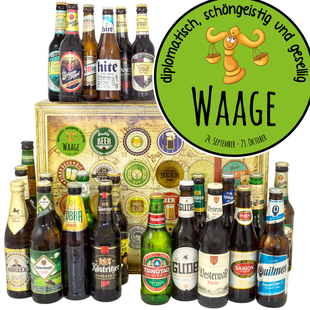 Sternzeichen Waage | 24x Bier aus Welt und Deutschland | Geschenk Set