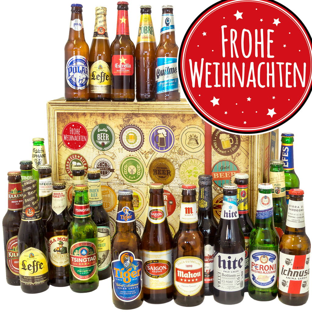 Frohe Weihnachten | 24 Flaschen Biere der Welt | Bier Geschenk