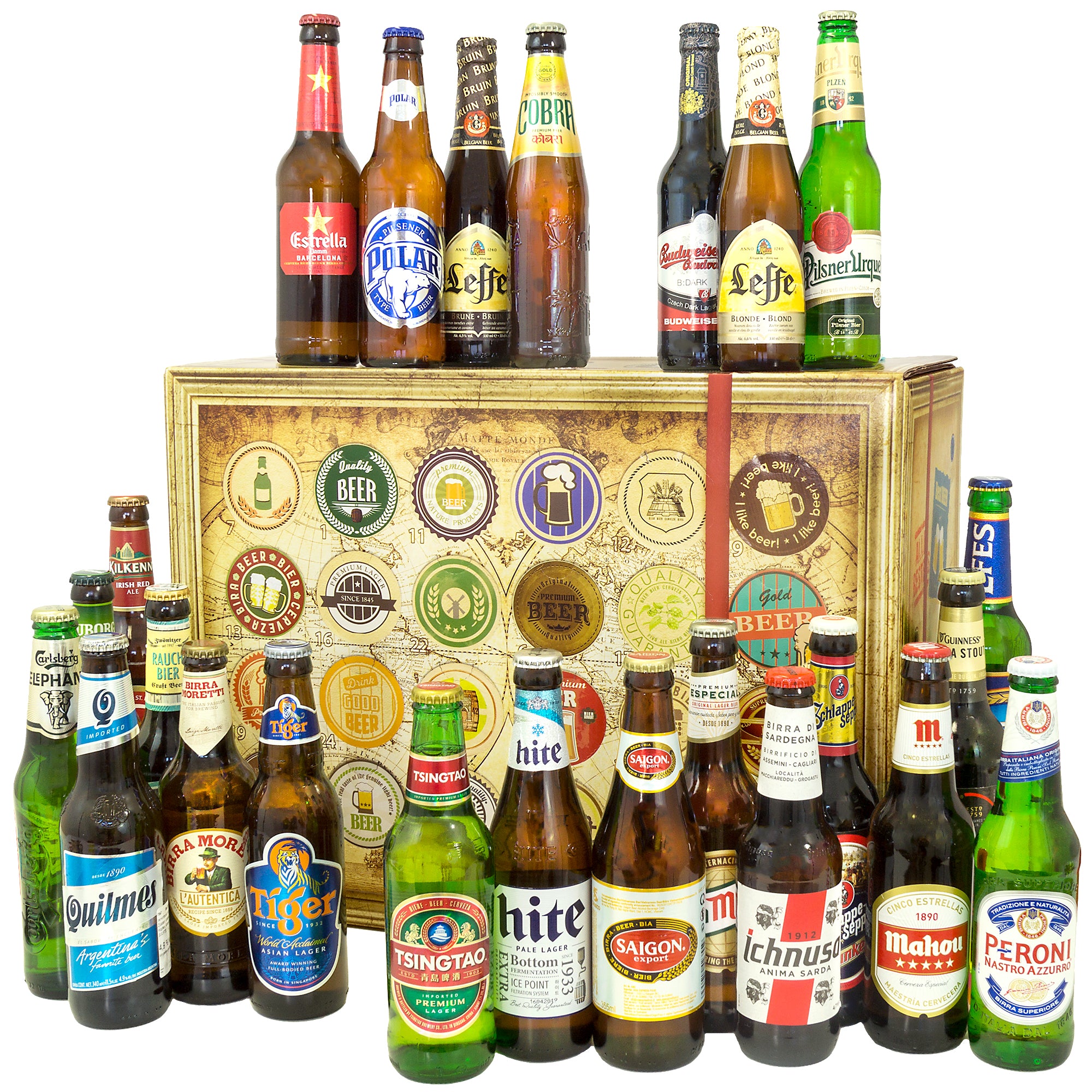 Bier Geschenkbox | 24 Spezialitäten Biere der Welt Exoten Bierverkostung - monatsgeschenke.de