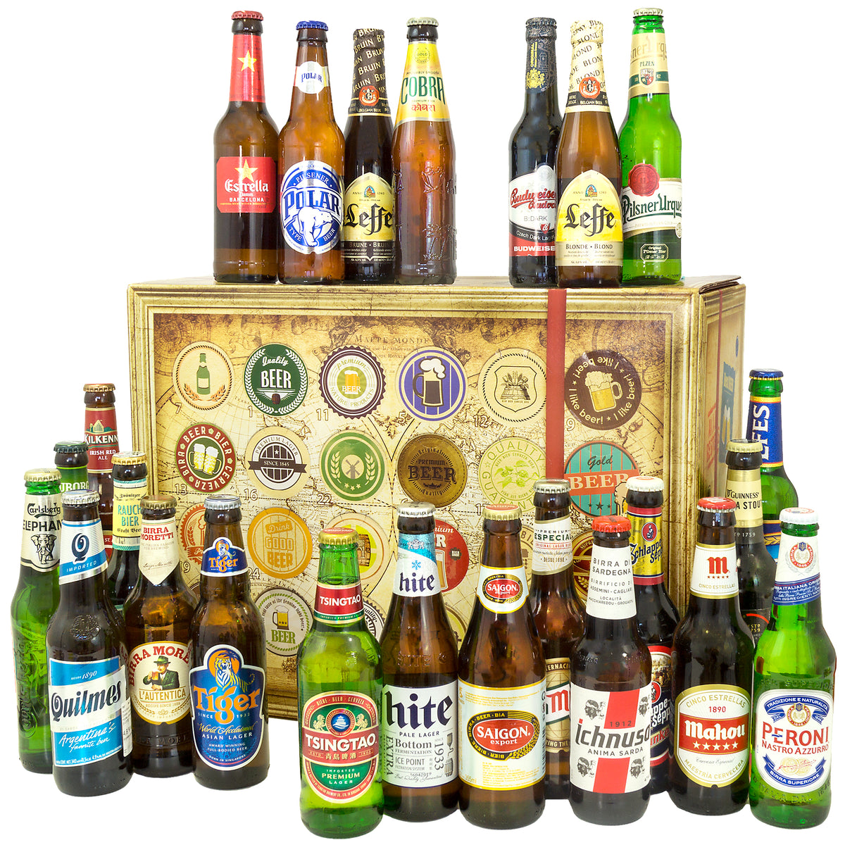 Bier Geschenkbox | 24 Spezialitäten Biere der Welt Exoten Bierverkostung - monatsgeschenke.de