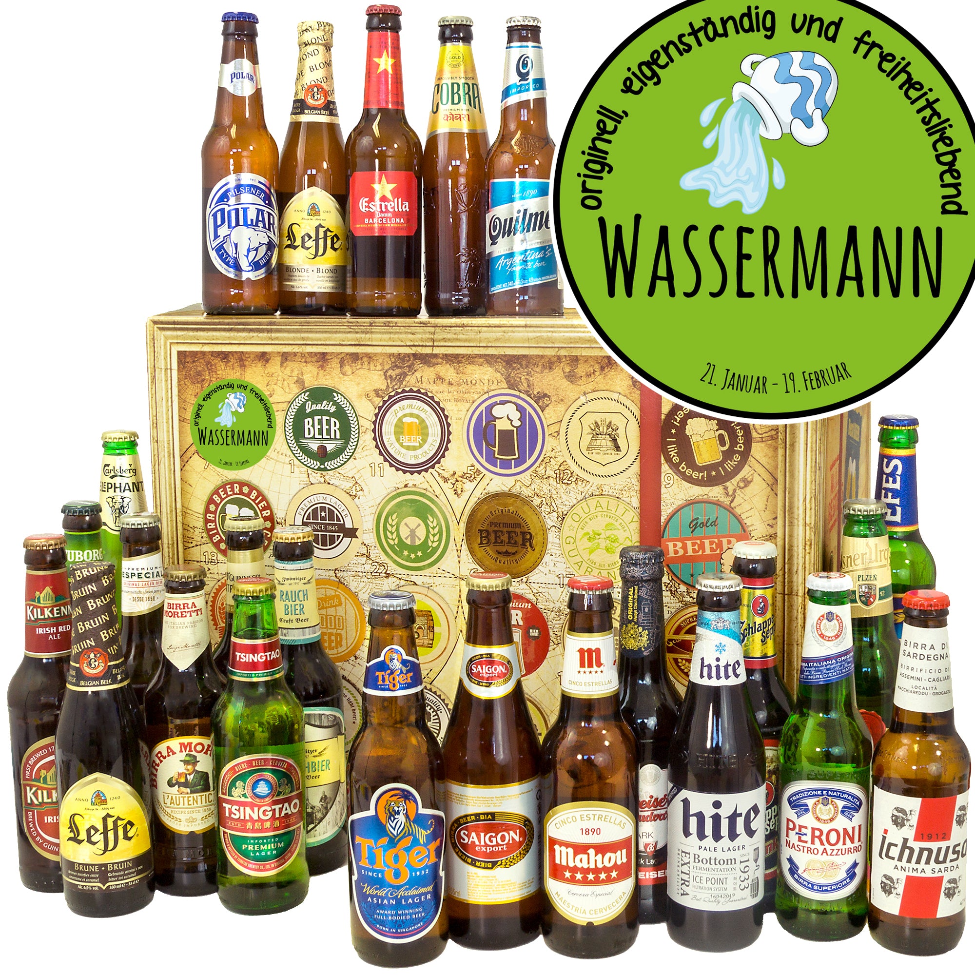 Sternzeichen Wassermann | 24 Länder Biere aus aller Welt | Probierpaket - monatsgeschenke.de