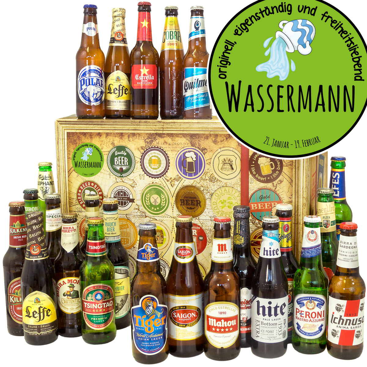 Sternzeichen Wassermann | 24 Länder Biere aus aller Welt | Probierpaket - monatsgeschenke.de