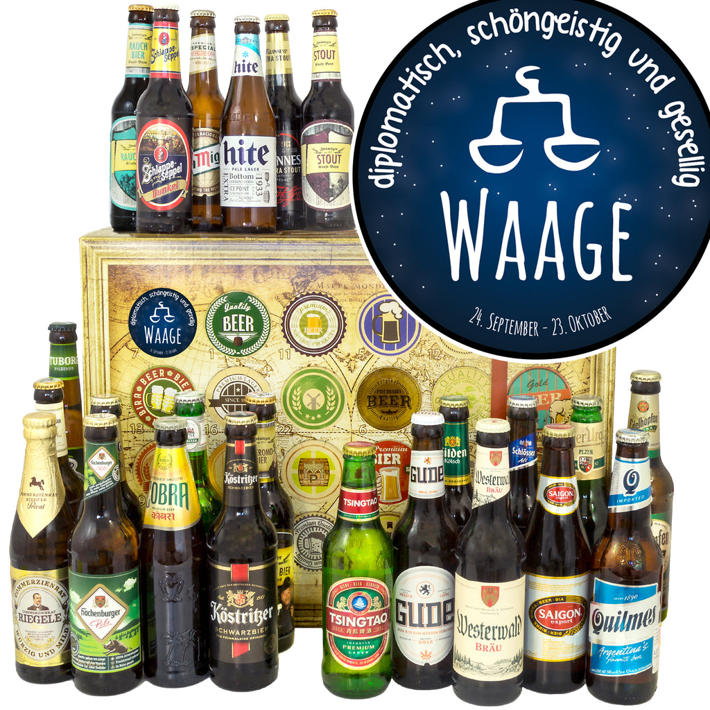 Sternzeichen Waage | 24 Biersorten Bier International und Deutschland | Präsent