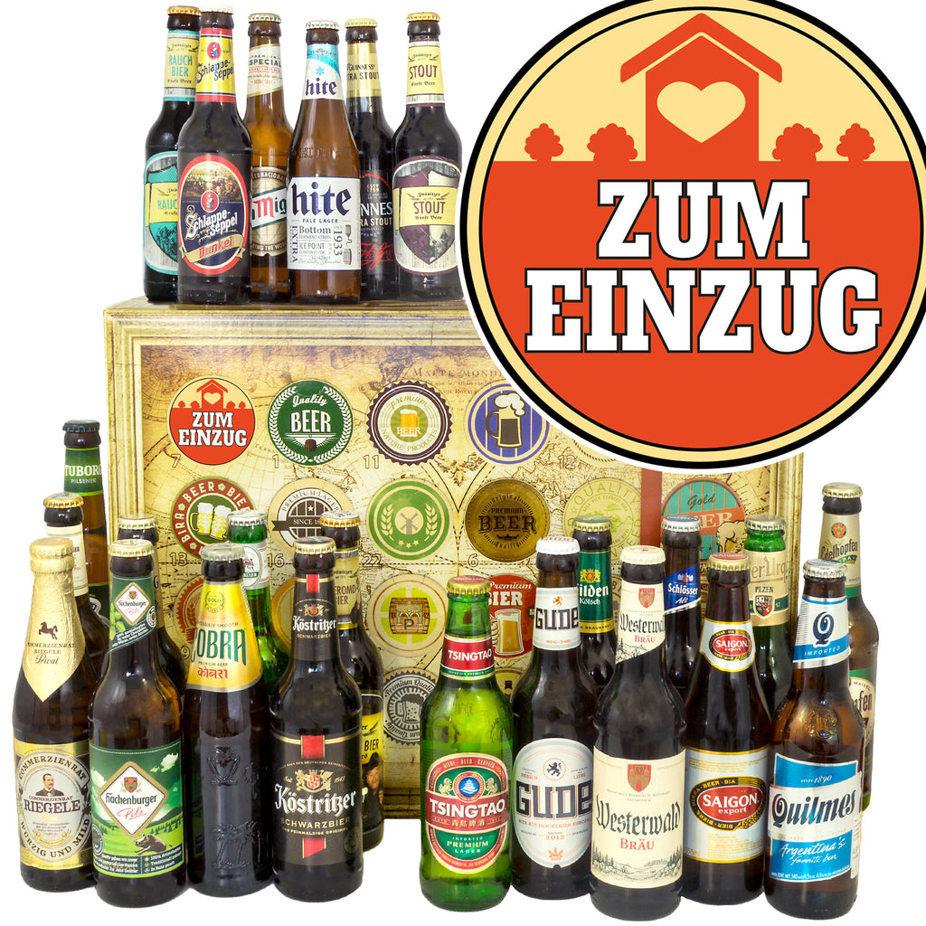 Zum Einzug | 24 Flaschen Biere Welt und Deutschland | Geschenkkorb