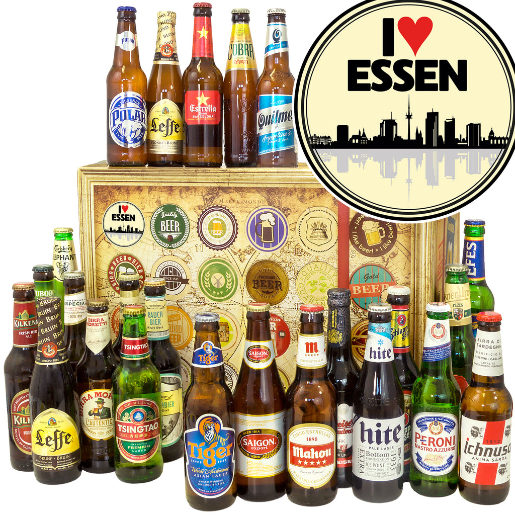 I love Essen | 24x Biere der Welt Exoten | Bierpaket