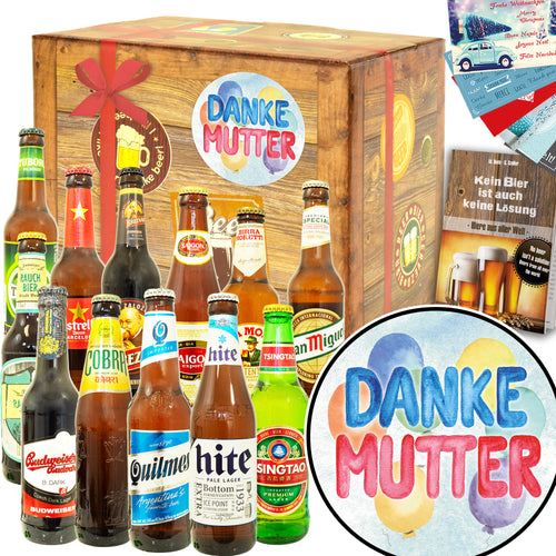Danke Mutter | 12 Flaschen Biere aus aller Welt | Geschenkbox