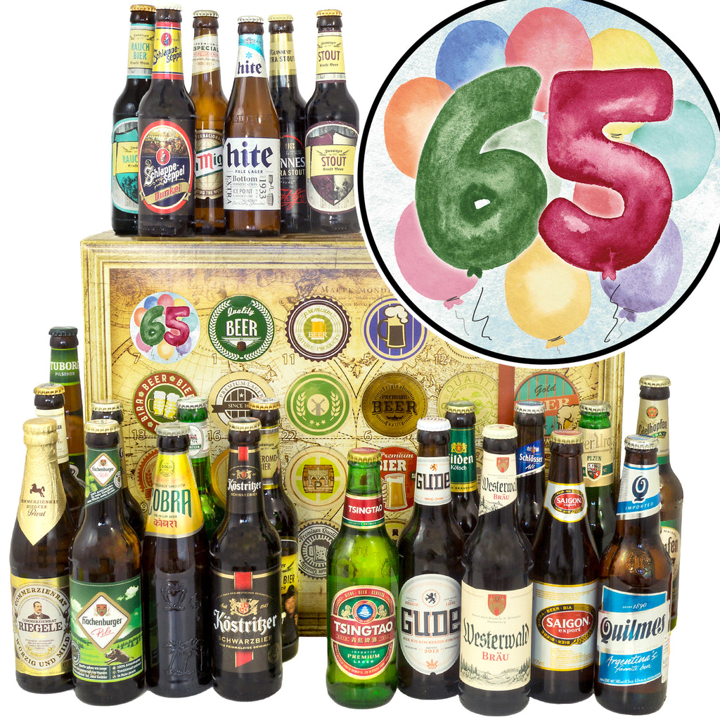 Geburtstag 65 | 24x Bier Bier International und Deutschland | Bierpaket