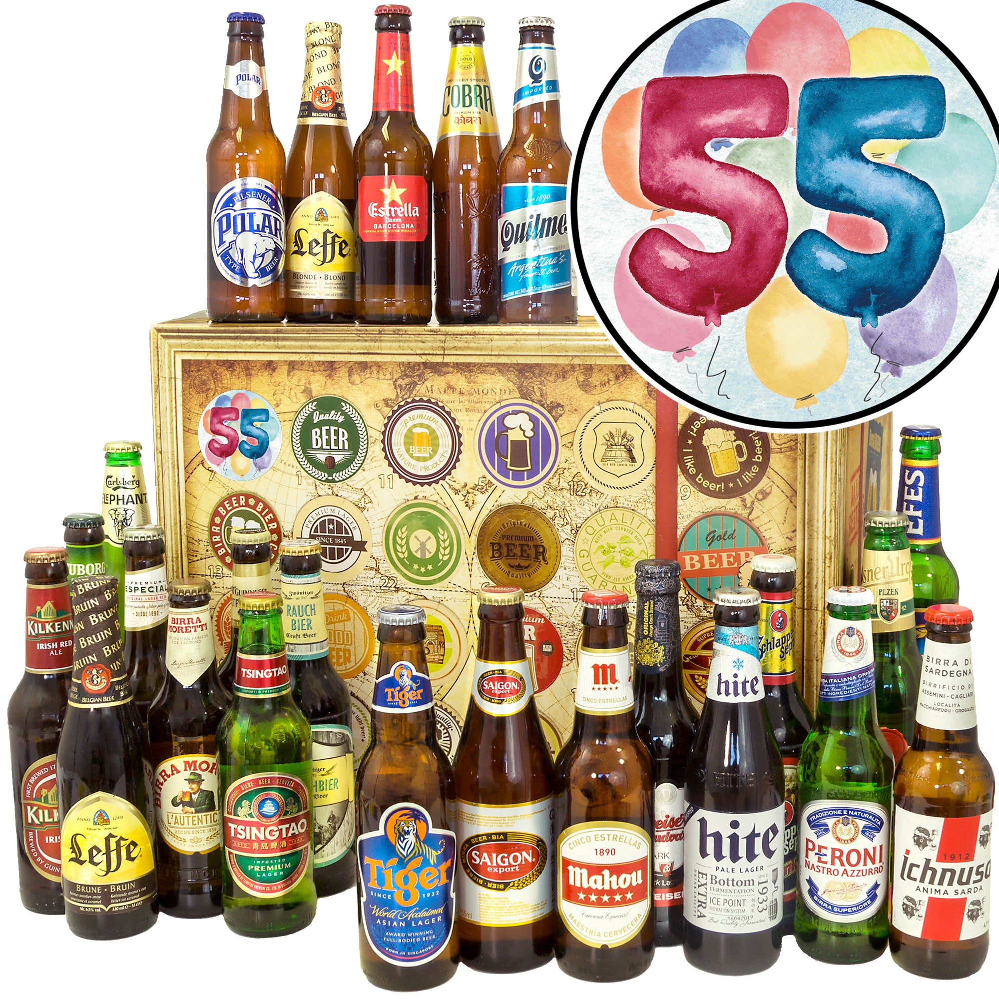 Geburtstag 55 | 24 Spezialitäten Biere der Welt | Box - monatsgeschenke.de